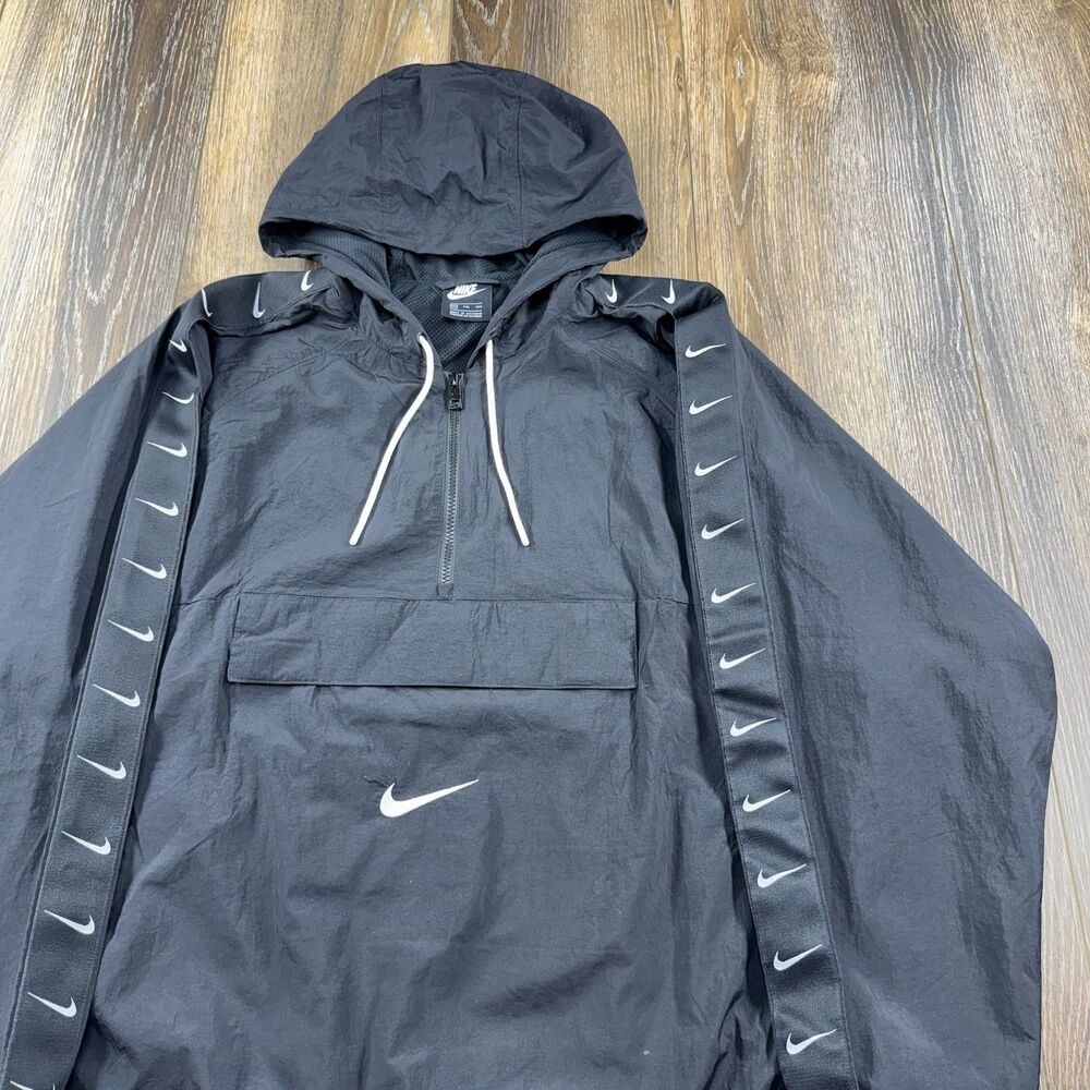 Nike Windbreaker Jacket Mens XXL Black Big Center Swoosh Anorak Hoodie Jacket
